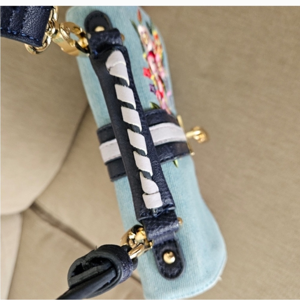 Floozie crossbody bag by Frost French blue denim jean embroidered floral - Picture 6 of 13